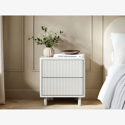 The Range Velmor 2 Drawer Ribbed Bedside Table - White