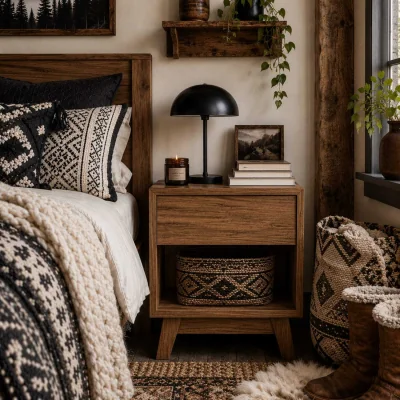 The Range Novafa Walnut Brown Bedside Table with Drawer and Shelf Storage