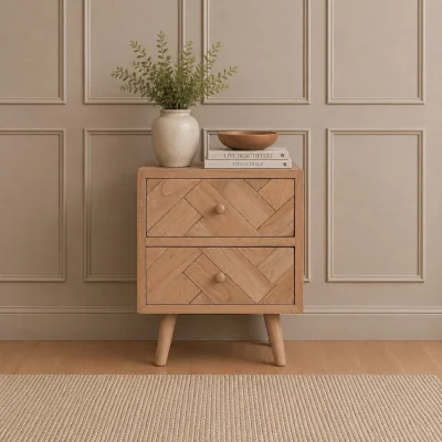 The Range Solid Mango Wood Bedside Table with 2 Drawers Wooden Nightstand Cabinet No Veneer Rustic Side Table - Neutral