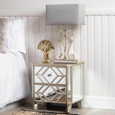 The Range 2 Drawer Mirrored Bedside Cabinet for Bedroom - champagne