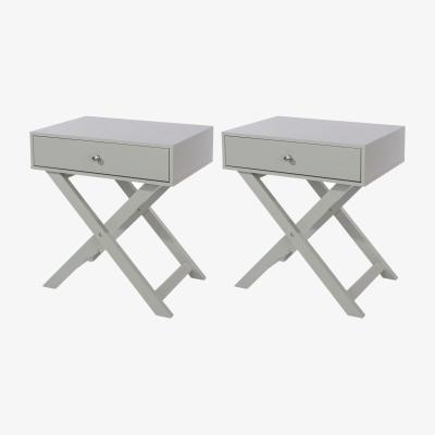 The Range Set of 2 Options One Drawer Bedside Cabinets with Cross Frame Legs - Light Grey