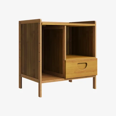 The Range Bamboo Bedside Table with Drawer and Open Storage - Tawny
