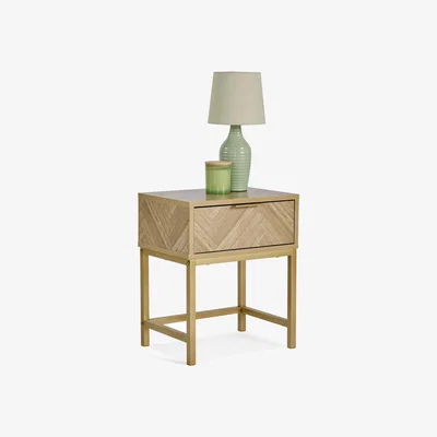 The Range Ducie Bedside Table with Herringbone Design - Brown