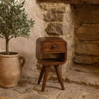 The Range Cagliari Compact Chestnut Curve Bedside Table, Mango Wood - Brown