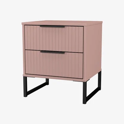 The Range Fluted Ready Assembled 2 Drawer Bedside - Kobe Pink