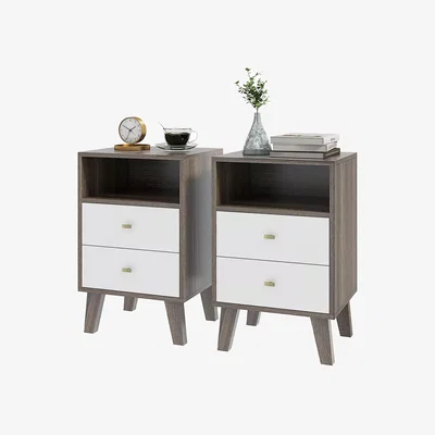 The Range 2 Drawer Bedside Table With Drawers Set of 2 - Grey and White