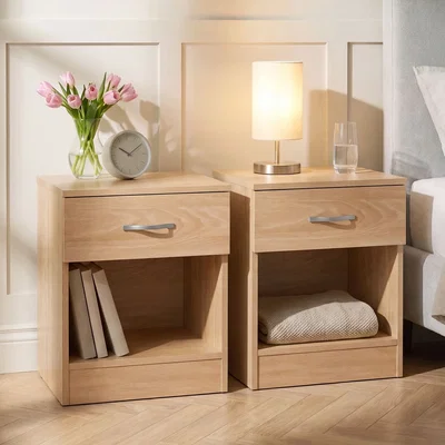 The Range Vida Designs Riano 1 Drawer Bedside Chest - Set of 2 - Pine