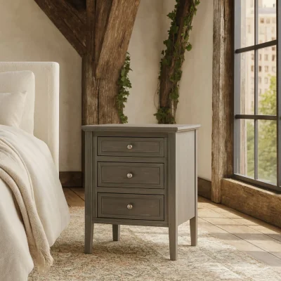 The Range Wyld Haus Laurelbrook 3-Drawer Grey Wooden Bedside Table - Grey