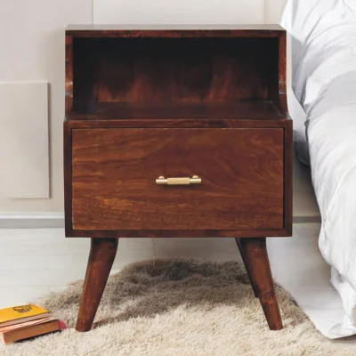 The Range Solid Wood T-bar Raised Back Bedside - Chestnut