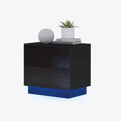 The Range Yoleo Bedside Table High Gloss with Lights 55x37x50cm White - Black