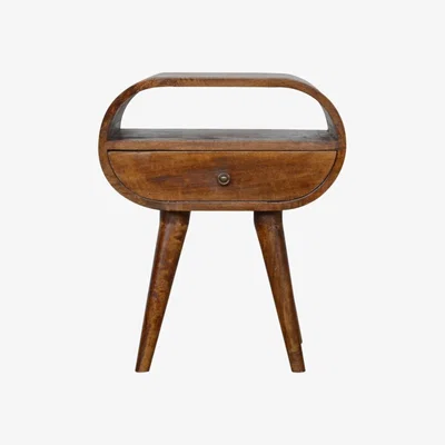 The Range Chestnut Circular Wood Bedside Table with Open Slot - Orange