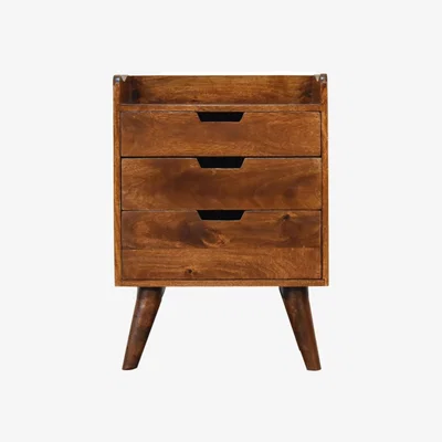 The Range Chestnut Mango Wood Gallery Back 3 Drawers Bedside Cabinet Nightstand - Brown
