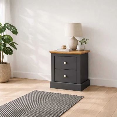 The Range Ardee 2-Drawer Bedside Table - Dark Grey Body with Natural Oak Top - Grey