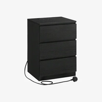 The Range VASAGLE Bedside Table with Charging Station - Black