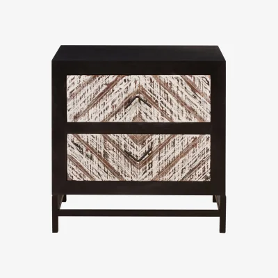 The Range Lombok Rustic Chevron and Black 2 Drawer Bedside Table - Black