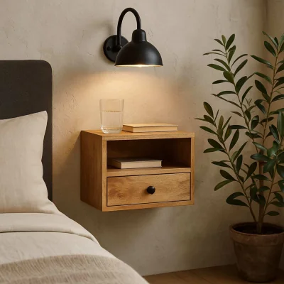 The Range Solis Wall Mounted Mango Wood Nightstand 1 Drawer Look Finish - Brown