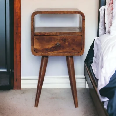 The Range Solid Wood Mini Chestnut Curve Open Bedside - Chestnut