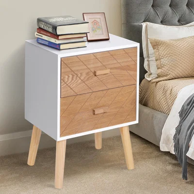 The Range Nordic Style Scandinavian Bedside Table - White, Natural Wood Colour
