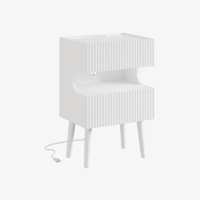 The Range SoBuy Nightstand with 2 Drawers and Charging Station - White