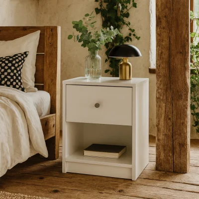 The Range Tainan Bedside Table 1 Drawer 1 Shelf Gloss - White
