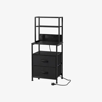The Range Bedside Table with Charging Station LED Light 2 Drawers Black - Black