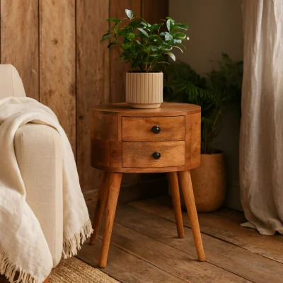 The Range Olbia Mini Bedside Table Solid Mango Wood Like Finish 2 Drawers - Brown