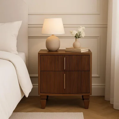 The Range Solid Wood Louvre Bedside Unit - Brown