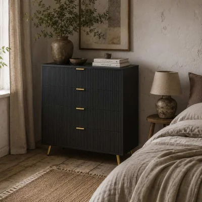 The Range Disu Wooden Black 4-Drawer Bedside Storage Table