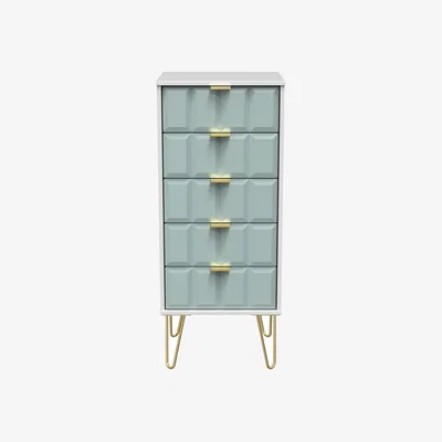 The Range Cube Ready Assembled 5 Drawer Bedside Cabinet - Duck & White Matt