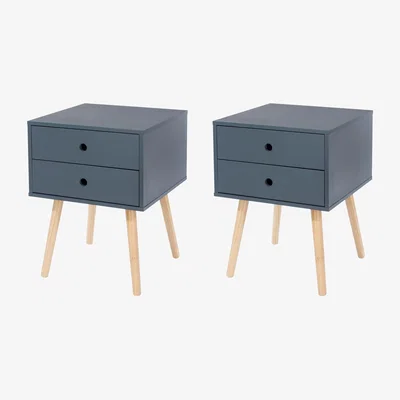 The Range Set of 2 Scandia 2 Drawer Bedside Cabinets with Painted Finish, Tapered Legs - Blue