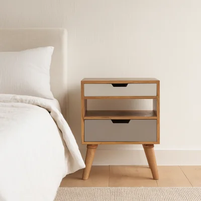 The Range Solid Wood Grey and White Cut-out Bedside - Brown