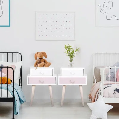 The Range Children Bedside Table Set of 2 With Two Drawers - Pink