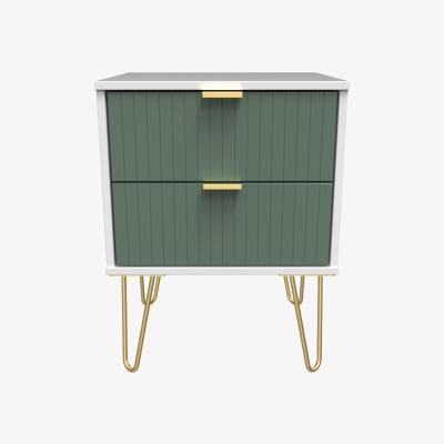 The Range Linear Ready Assembled 2 Drawer Bedside Cabinet - Labrador Green & White