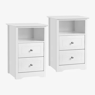 The Range Set of 2 Bedside Table with 2 Drawers and Open Shelf - White