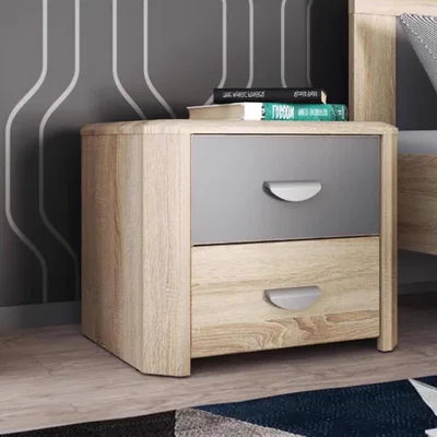 The Range FWStyle 2 Drawer Bedside Chest Table Light Oak Grey - Light Oak