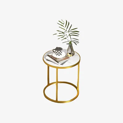 The Range 2PC Faux Marble Round Bedside Table Bedroom Furniture - Gold