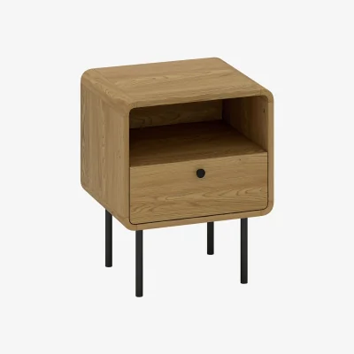 The Range Move Lalo Oak Finish Bedside Table with Drawer and Open Shelf