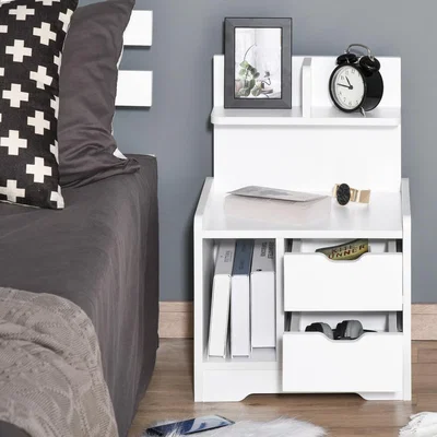 The Range Bedside Table with 2 Drawers and Shelves - White