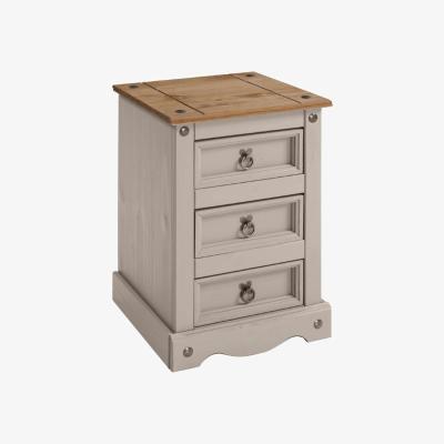 The Range Corona Grey Wax Medium 3 Drawer Bedside Cabinet - Grey