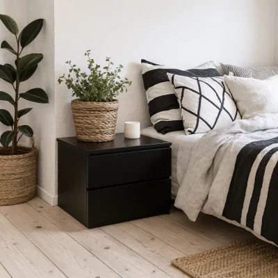 The Range Rome Matt Wall Mounted Bedside Table 2 Drawers - Black