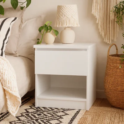 The Range Budapest Bedside Table 1 Drawer 1 Open Shelf Laminated Board - White