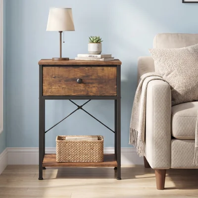 The Range Set of 2 Bedside Tables with Drawer, Nightstands with Shelf, Brown - Brown