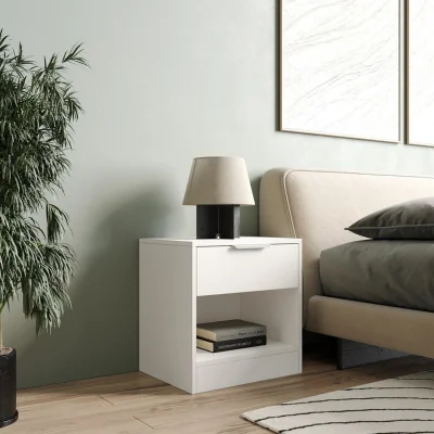 The Range Bedside Cabinet with Shelf - Wooden Bedroom Nightstand Side Table - White / 1 / 46.5cm