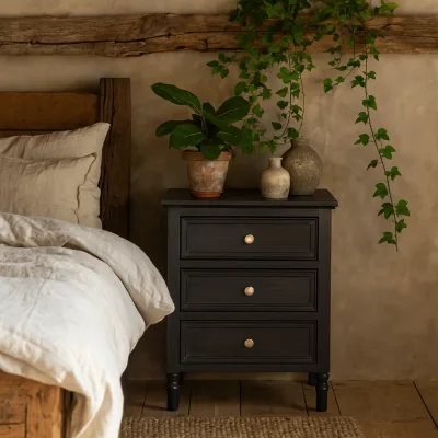 The Range San Antonio Vintage Matt 3 Drawer Bedside Table - Black