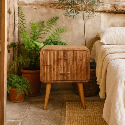 The Range Puglia Mango Wood T Bar Bedside Table - Brown