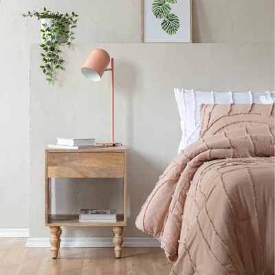 The Range Rhonda Solid Wood Nightstand Bedside Table with 1 Drawer - Natural