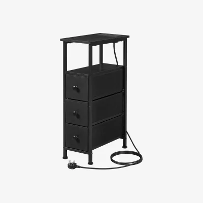 The Range Slim Bedside Table with Charging Station LED Light 3 Drawers Black - Black