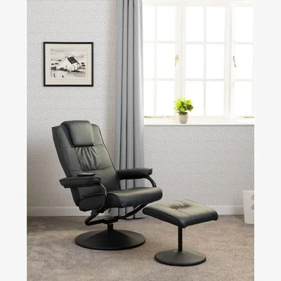 The Range Ascot Recliner Chair and Footstool  - Dark Blue Faux Leather