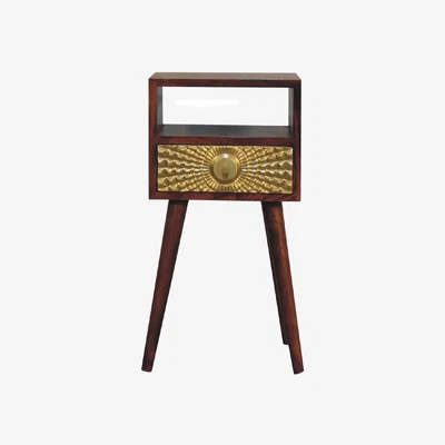 The Range Eden Mango Wood Ample Storage Mini Bedside Cabinet With Drawer And Open Shelf - Gold