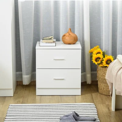 The Range Bedside Table with 2 Drawers Storage Unit - White